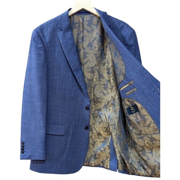 ZeGarie Uomo Men's EU 42R Two Button Blazer 100% Wool Silk Lined in Blue - Picture 3 of 9